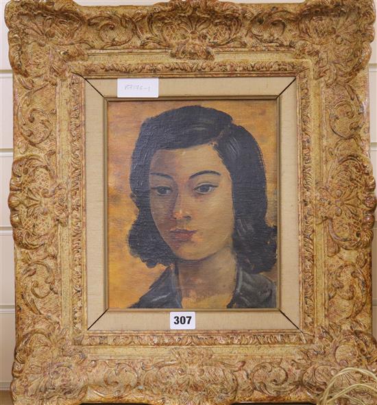 Follower of Andre Derain, oil on canvas, portrait of a young lady, bears signature, 10.5 x 8.5in.